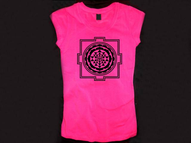 Mandala sri yantra tantra yoga wear ladies/girls pink t shirt