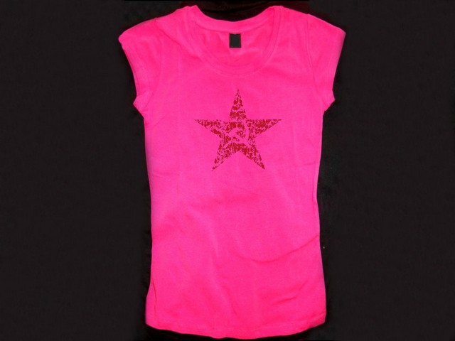 Russian USSR soviet star women pink distressed look t shirt