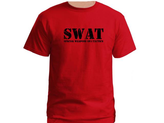 SWAT Special Weapons And Tactics distressed look red shirt