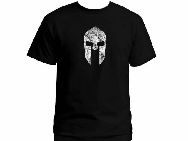 Spartan warrior helmet distressed look customized t-shirt