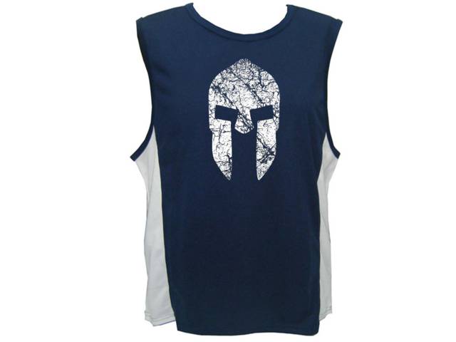 Spartan helmet destressed print moisture wicking muscle tank top