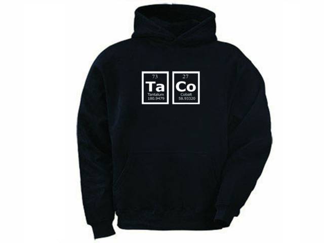 Gifts for Geeks Taco - periodic table of elements sweat hoodie