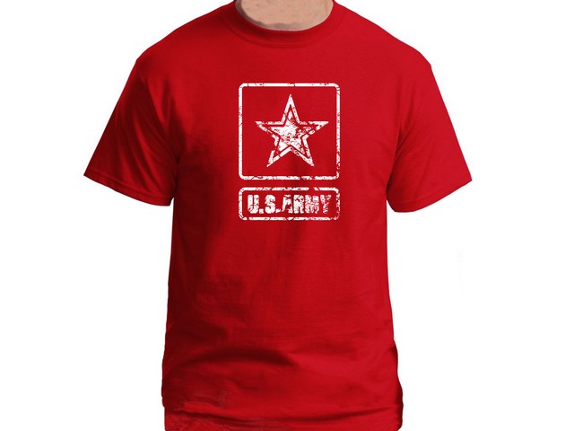 US army emblem distressed look military red t-shirt