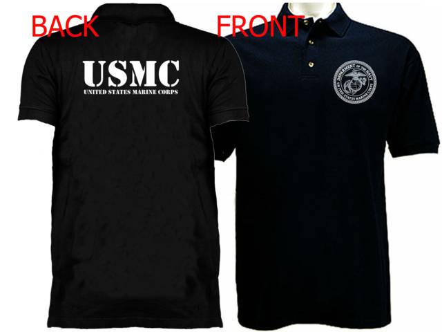 US army marine corps USMC back & front print polo style t-shirt
