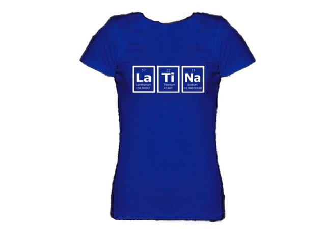 Latina-periodic table ladies/girls nerdy red/blue/apricot shirt