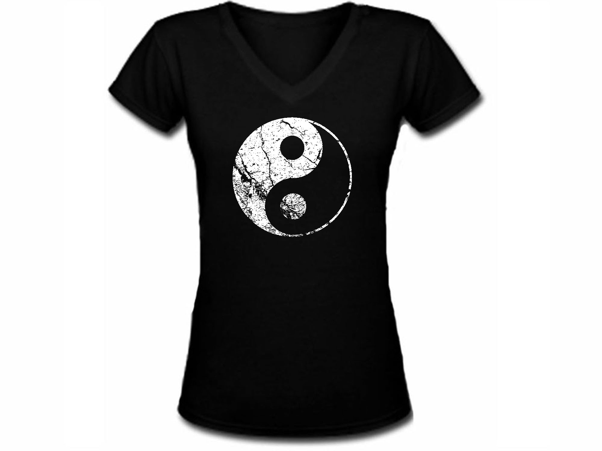 Yin yang distressed print black tee shirt