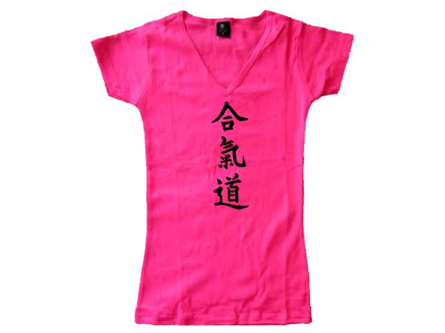 Aikido ai ki do kanji writing female pink t-shirt