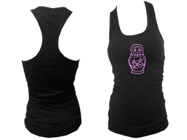 Babushka sleeveless black tank top - Russian nesting doll