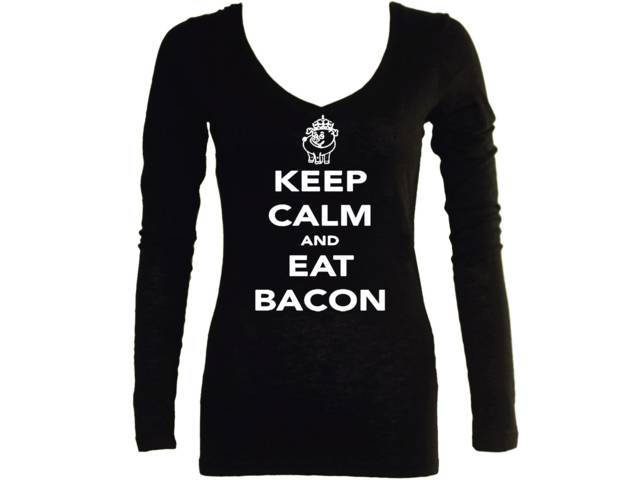 Keep calm and eat a bacon parody women sleeved t-shirt