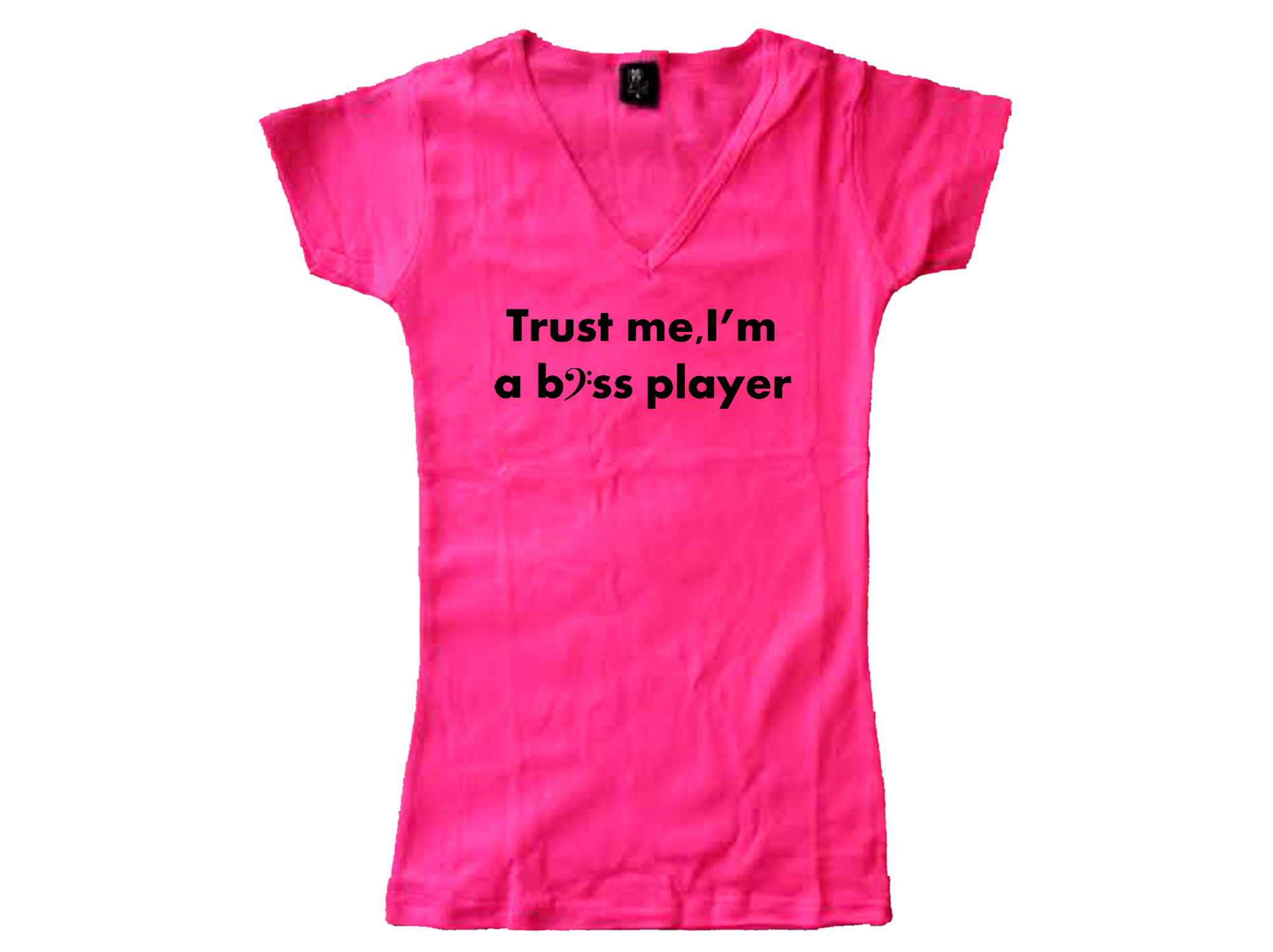 Trust me I'm a bass player clef woman pink t shirt