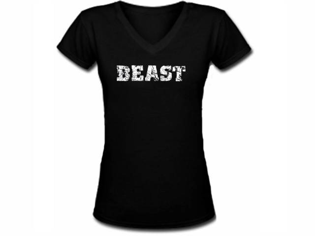 Beast distressed look women black tee shirt