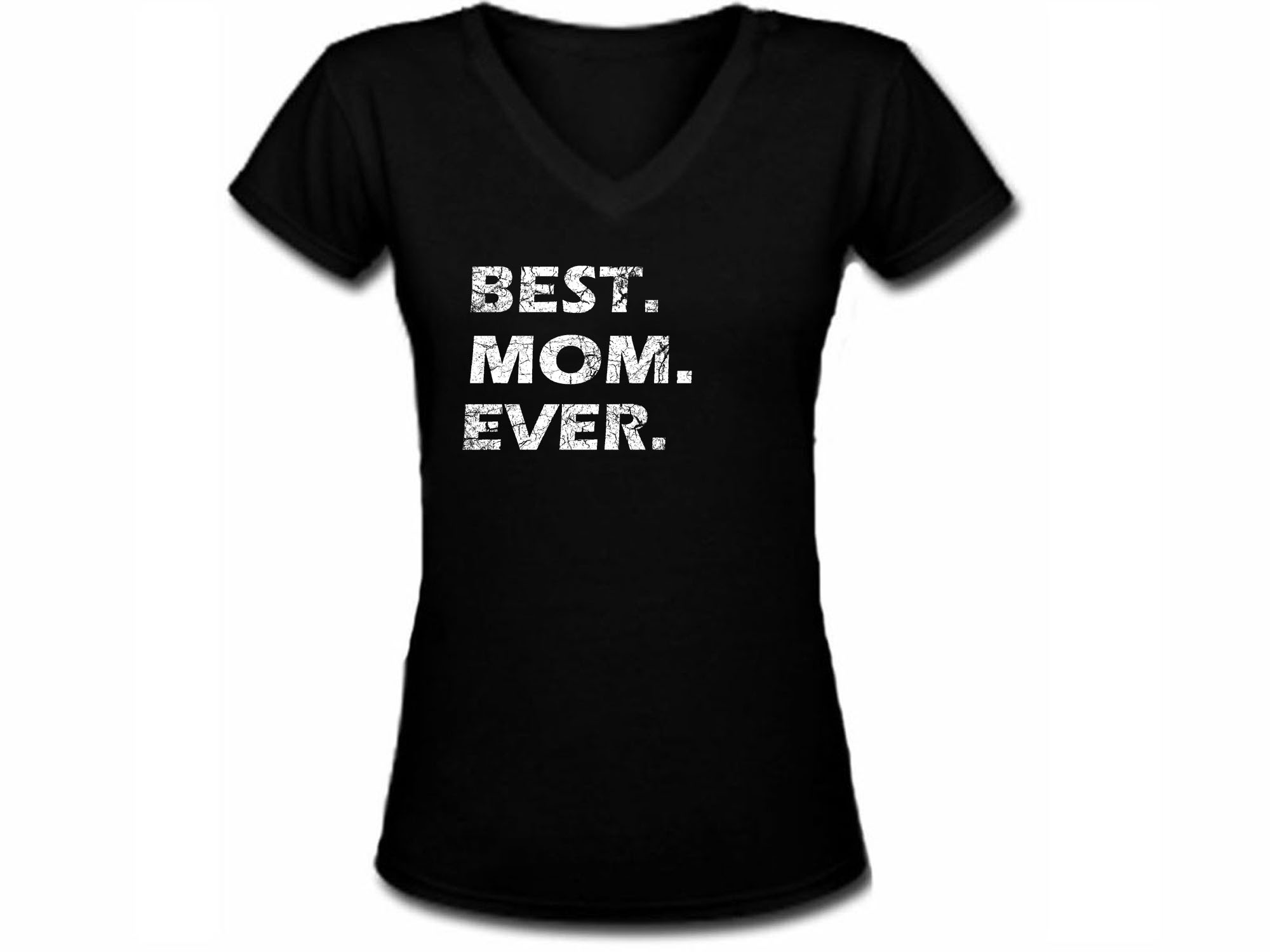 Best mom ever distressed print women v neck black t shirt