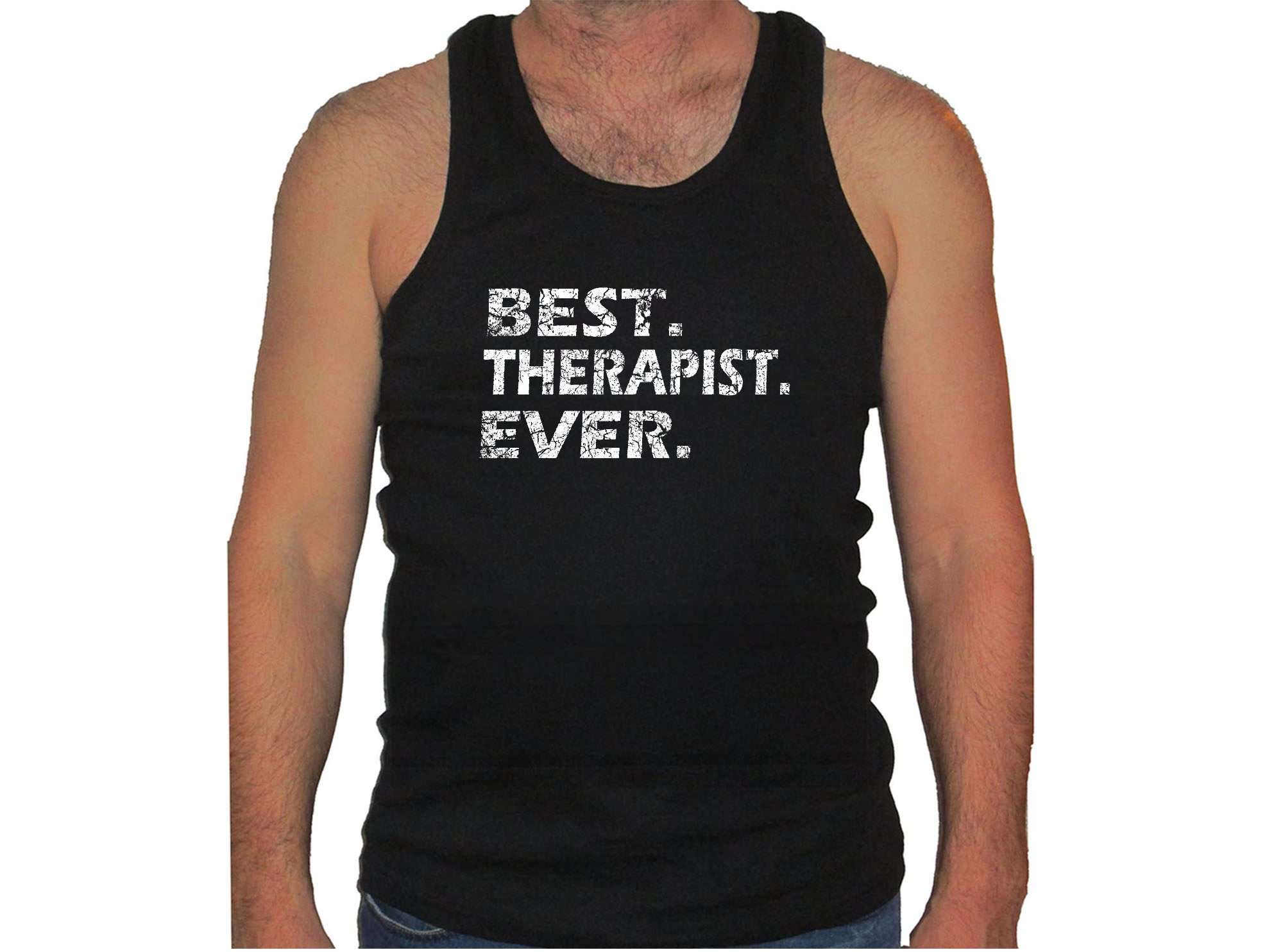 Best therapist ever distressed print black tank top