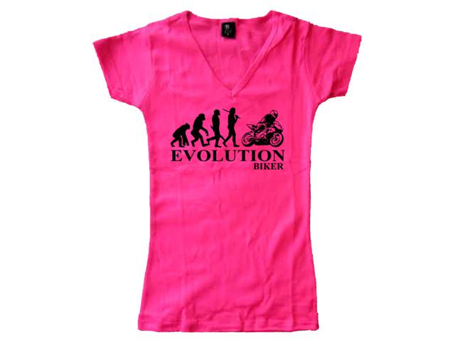 Biker evolution funny evolve customized women pink t-shirt