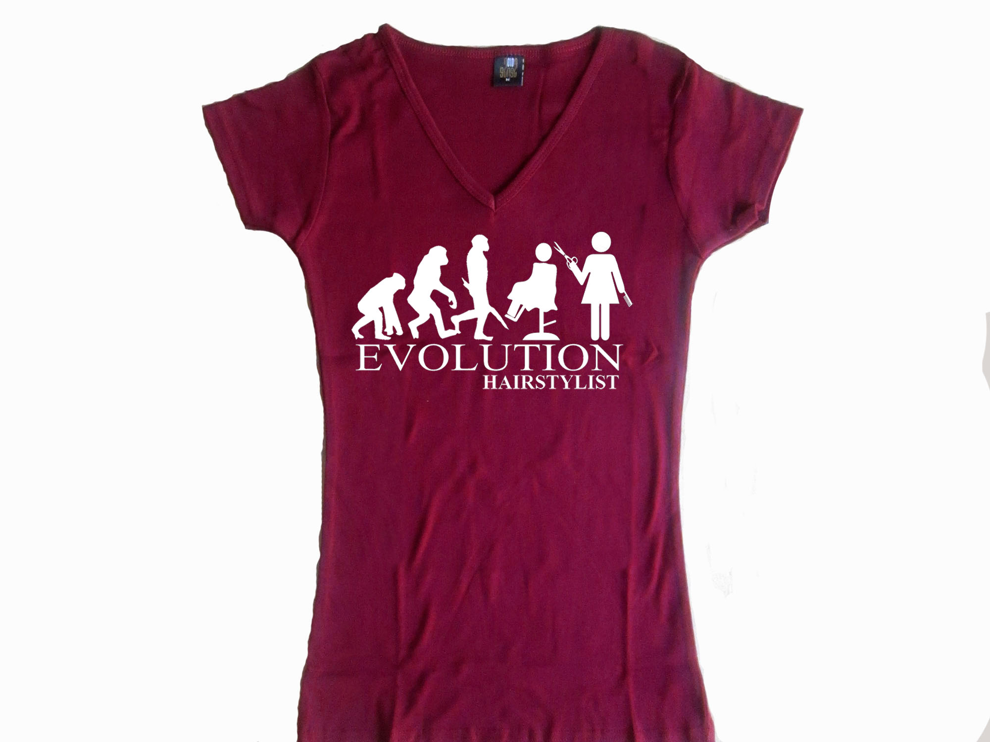 Hairstylist evolution female funny bordeaux t-shirt