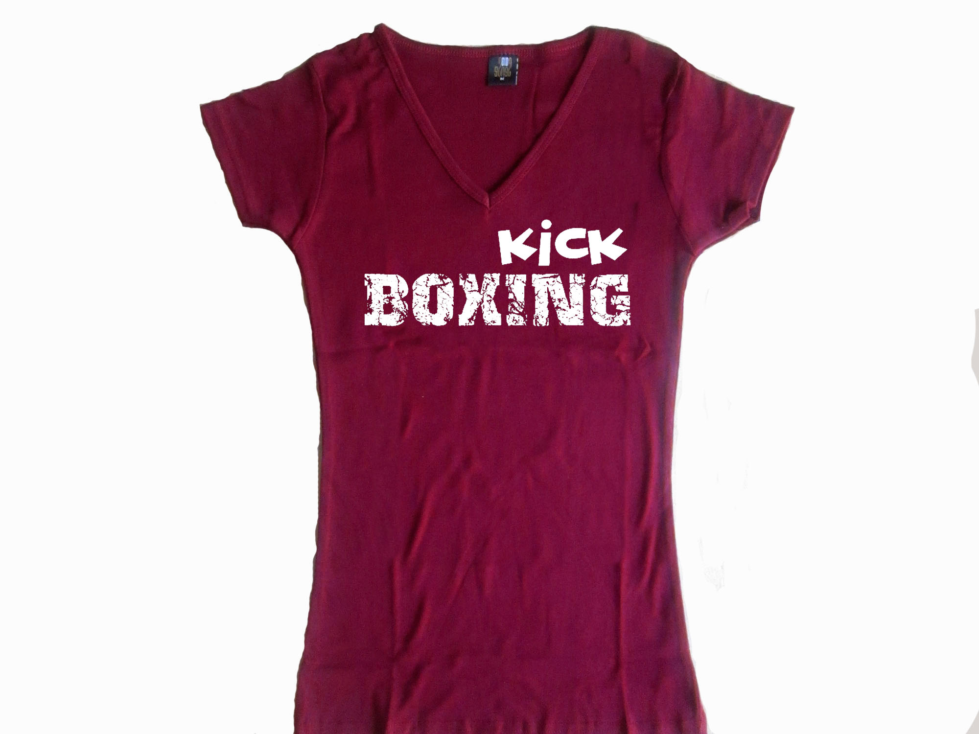 Kickboxing distressed print women bordeaux t-shirt