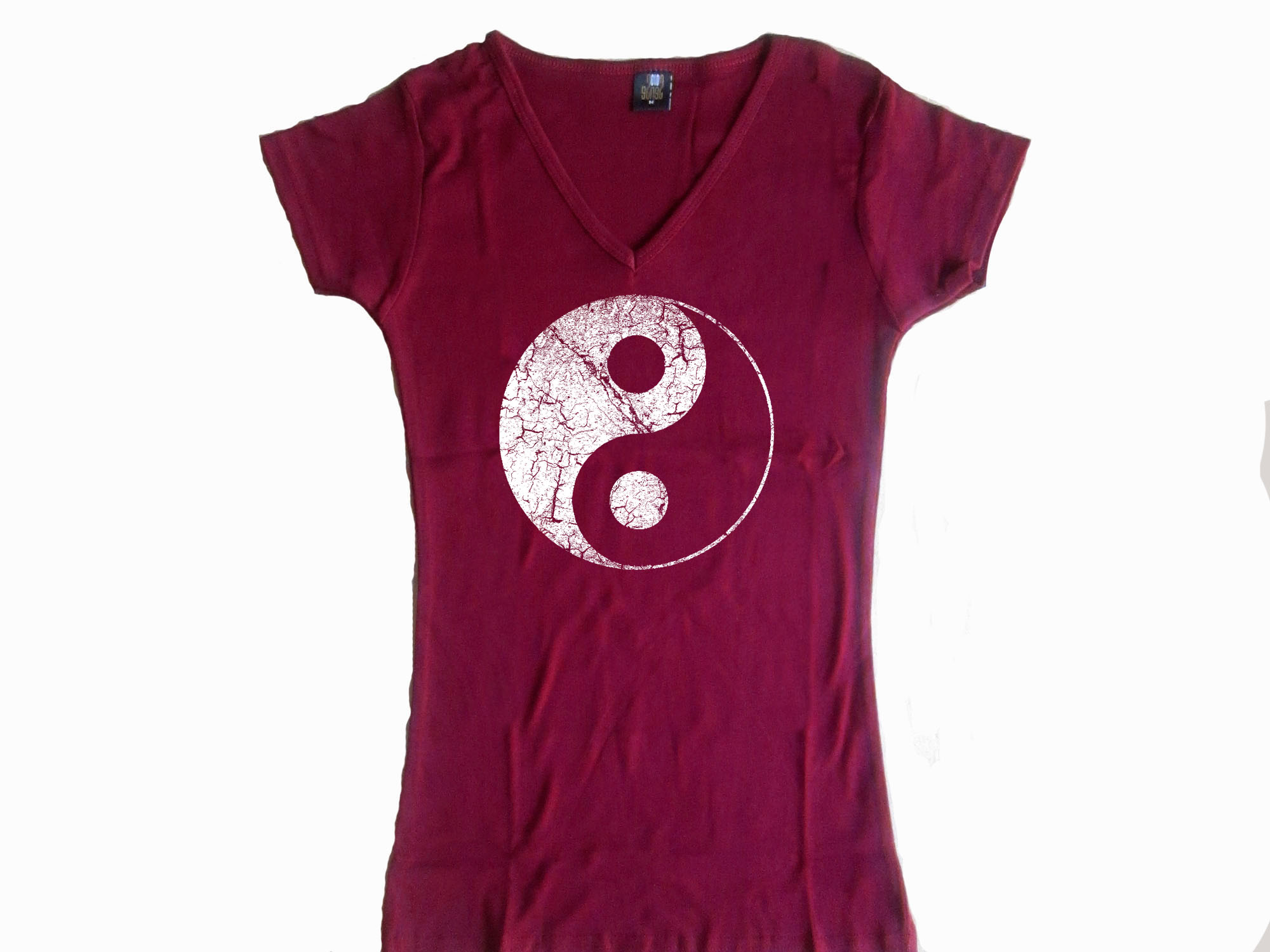 Yin yang distressed print bordo tee shirt