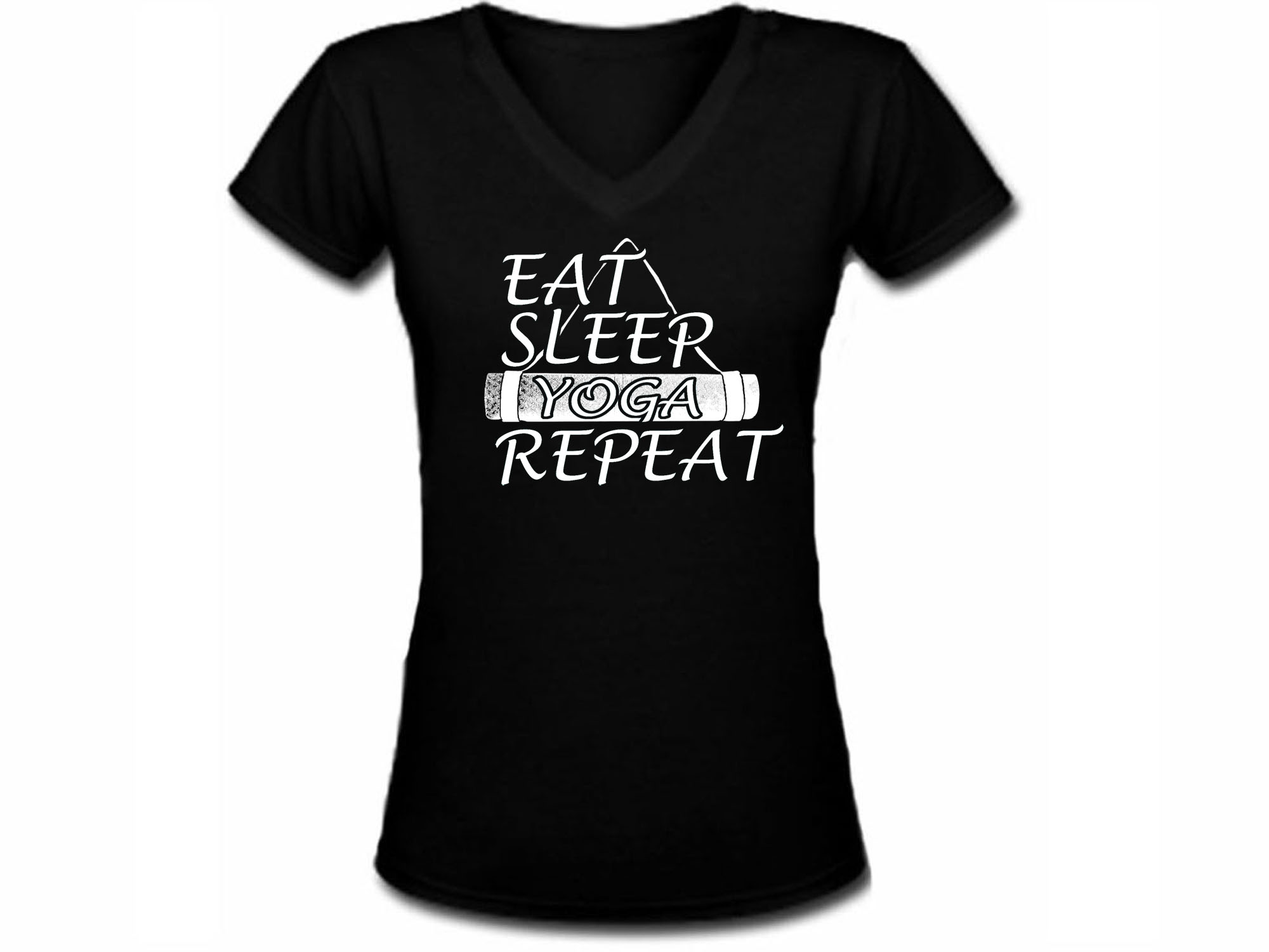 Eat sleep yoga repeat black women graphic t-shirt