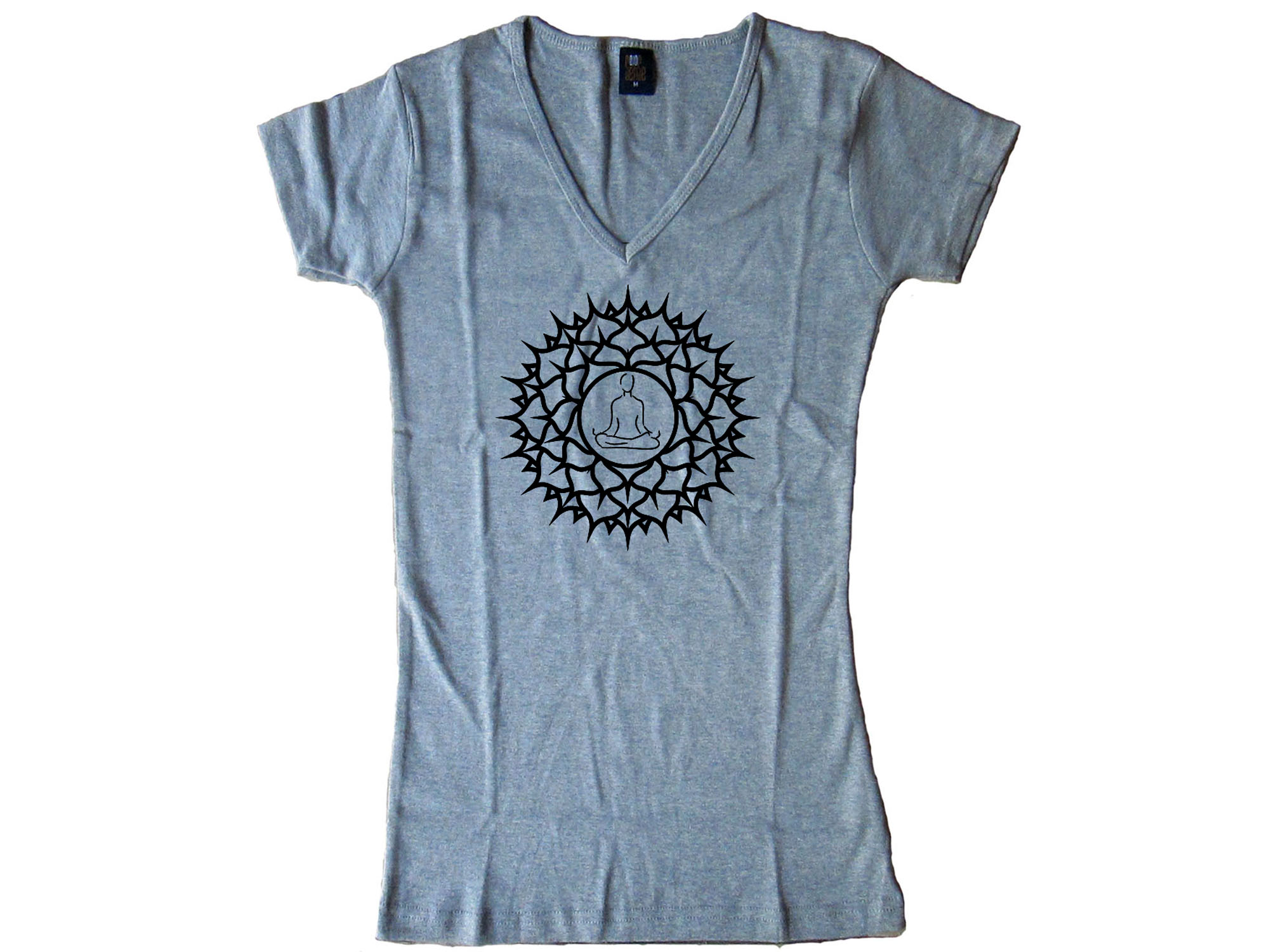 Lotus posture - Buddhist, yoga symbols women gray t shirt