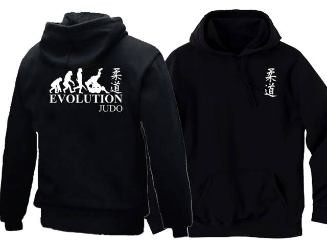 Evolution Judo w Kanji writing pullover hoodie front & back image