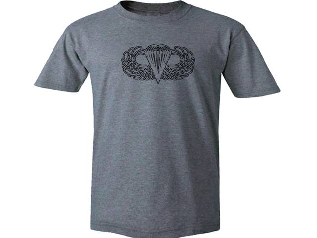 Jumping wings parachuting badge gray t shirt 2