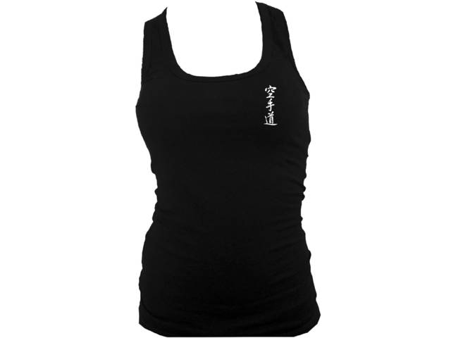 Karate kanji writing women junior black slim tank top L/XL 2