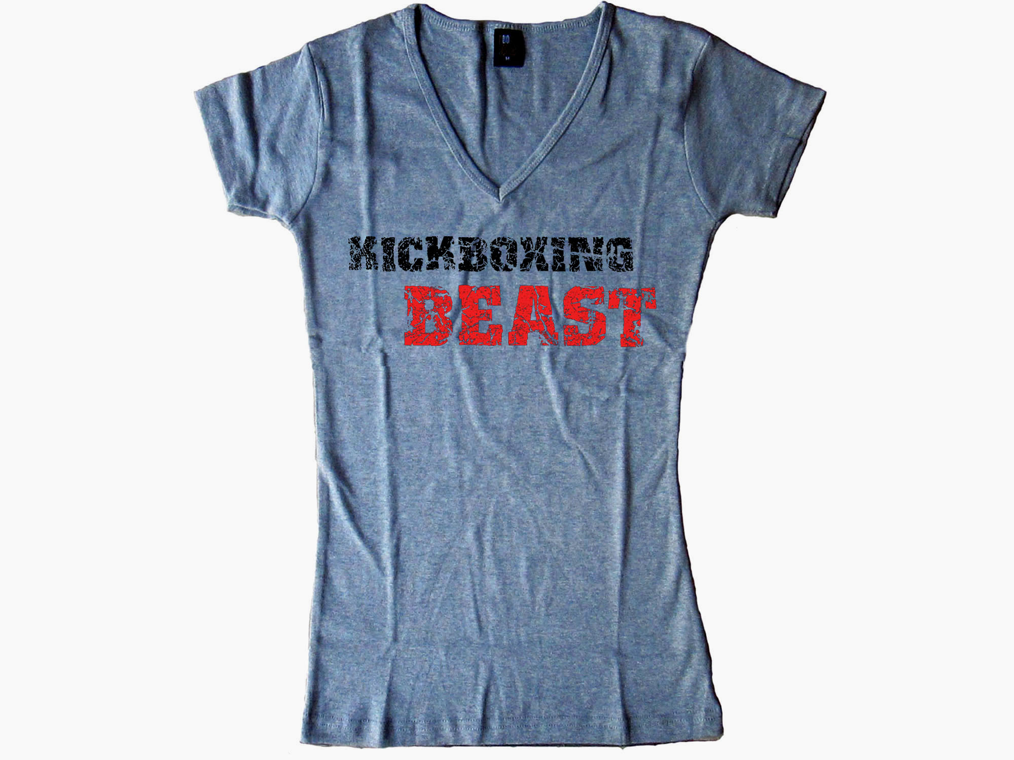 Kickboxing beast distressed print women gray t-shirt