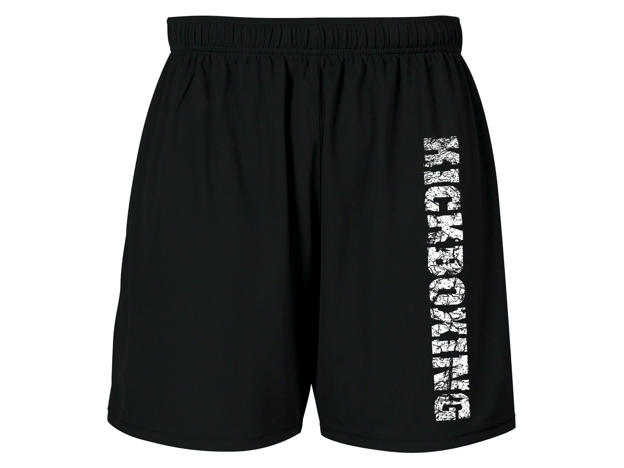 Kickboxing distressed print workout sweat proof polyester shorts
