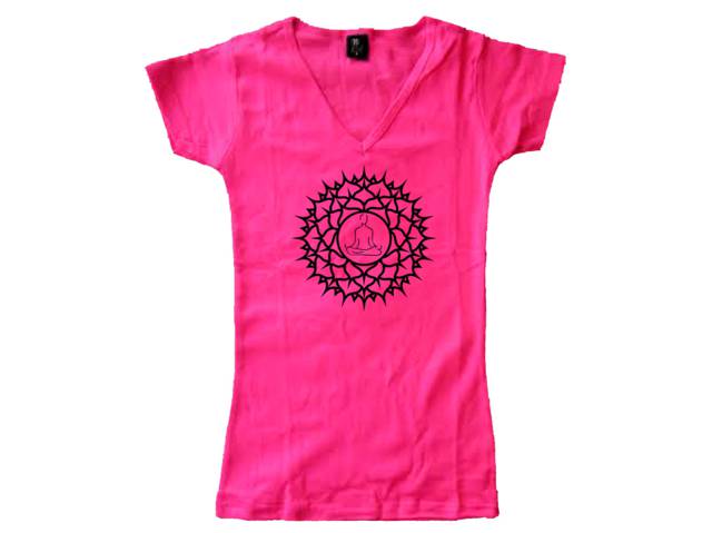 Lotus posture - Buddhist, yoga symbols women pink t shirt