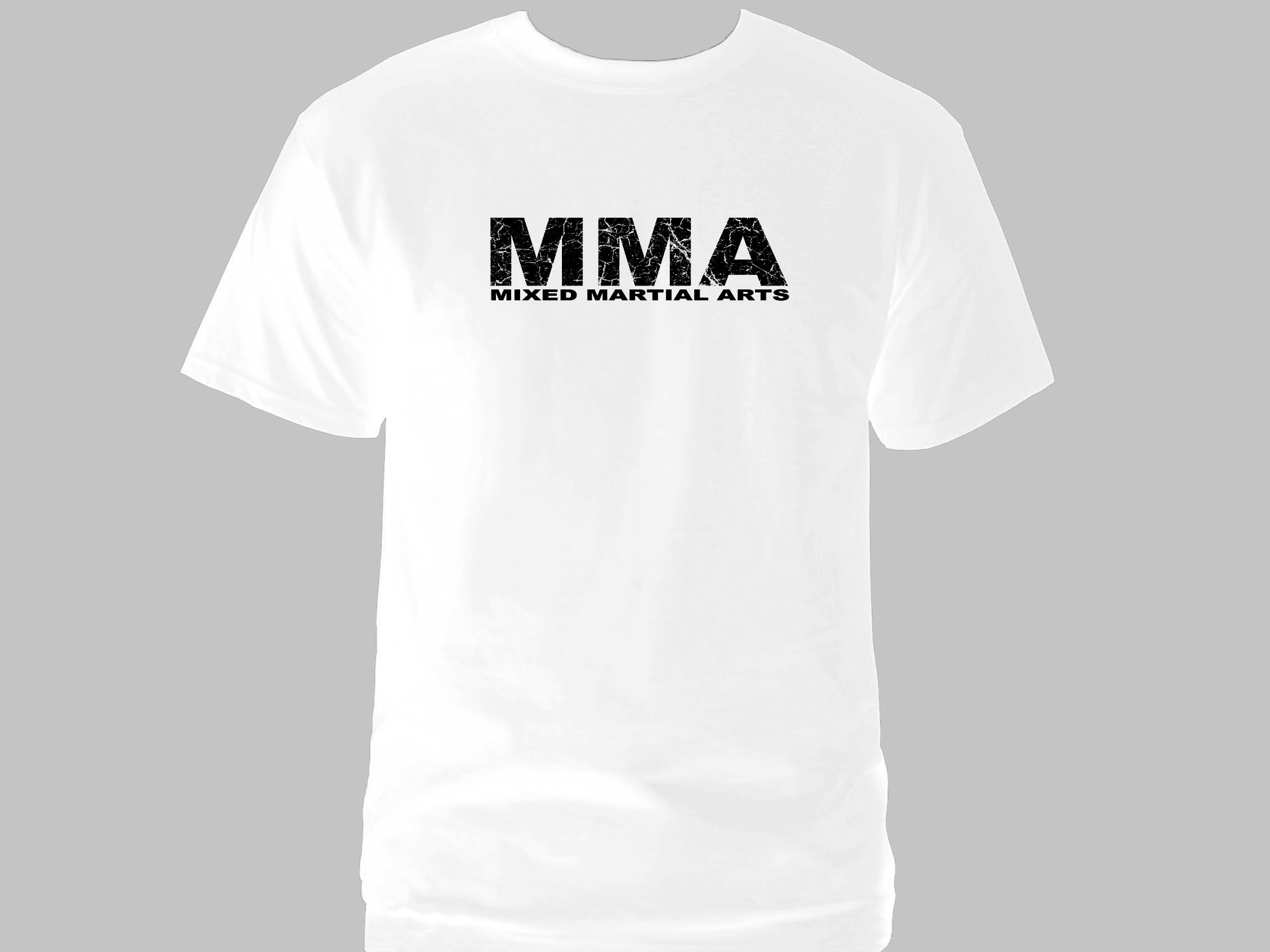 MMA mixed martial arts distressed print white t-shirt