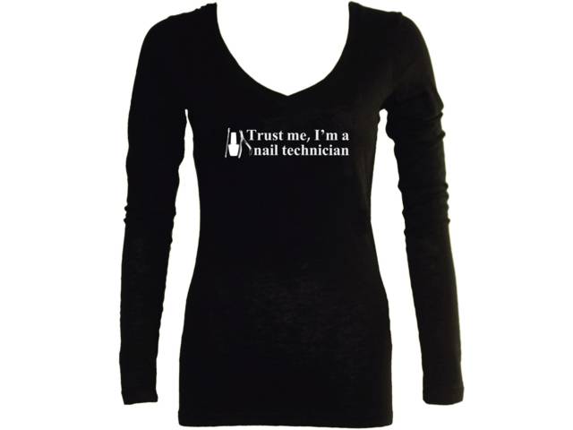 Trust me I am Nail technician tech black v neck sleeved shirt