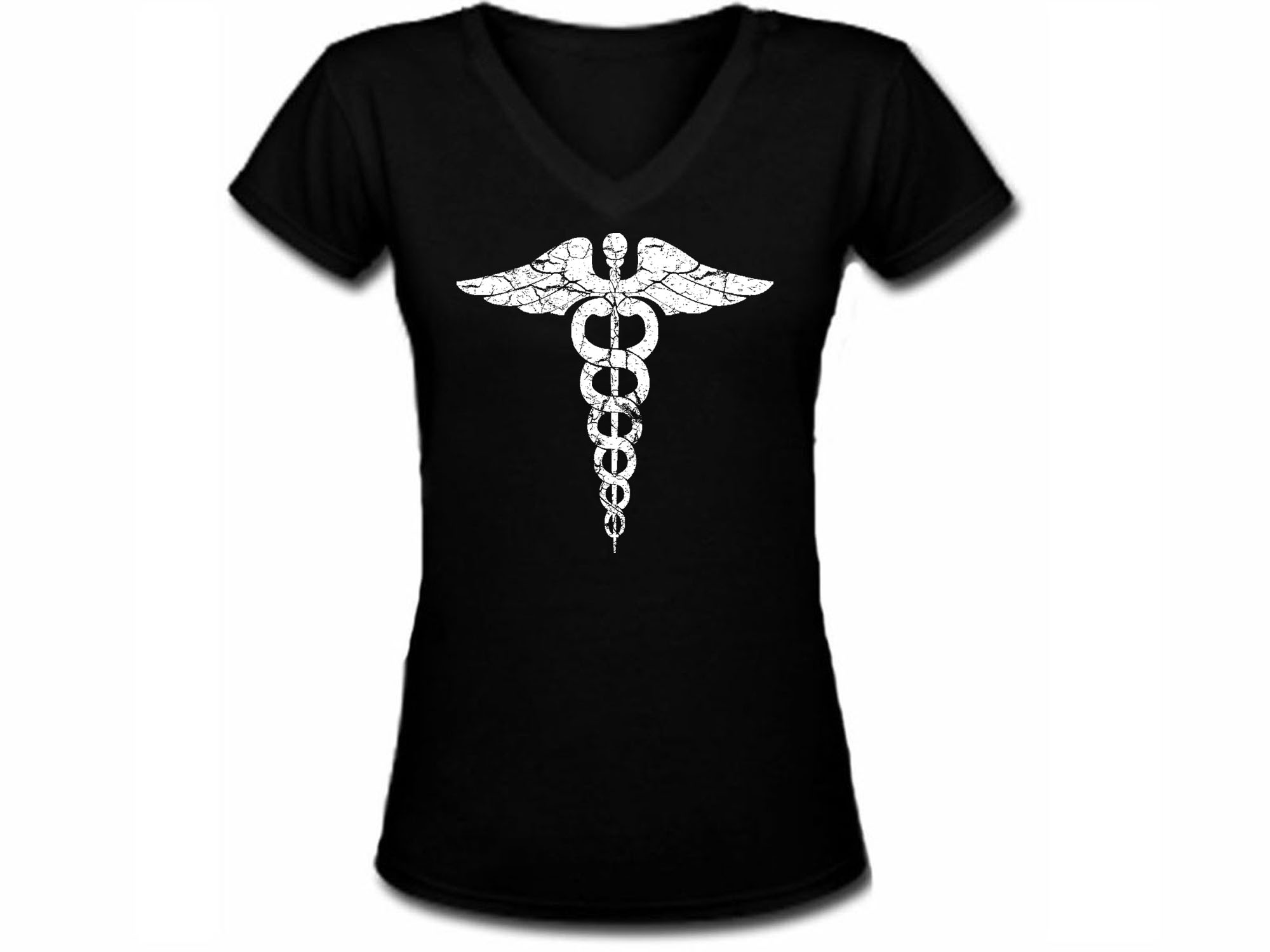 Nurse pin distressed look medic women v neck t-shirt