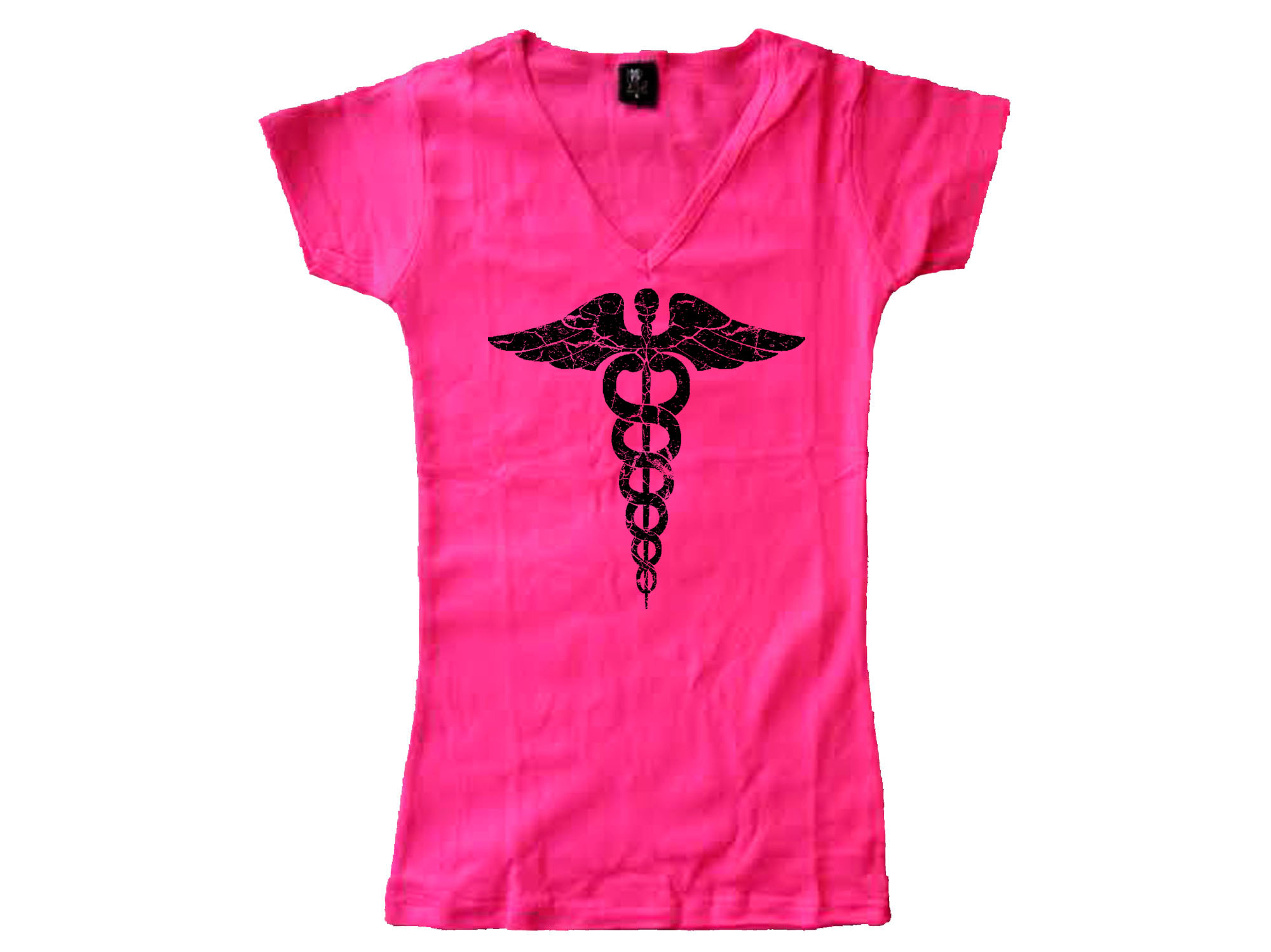 Nurse pin distressed look medic women v neck pink t-shirt