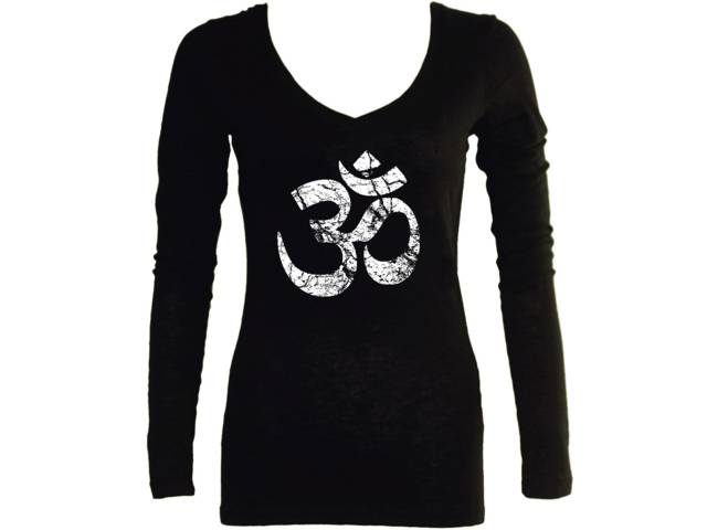 Om distressed print yoga symbols women junior sleeved t-shirt