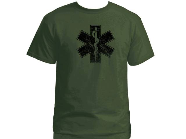 Paramedic symbol distressed look medic army green t-shirt