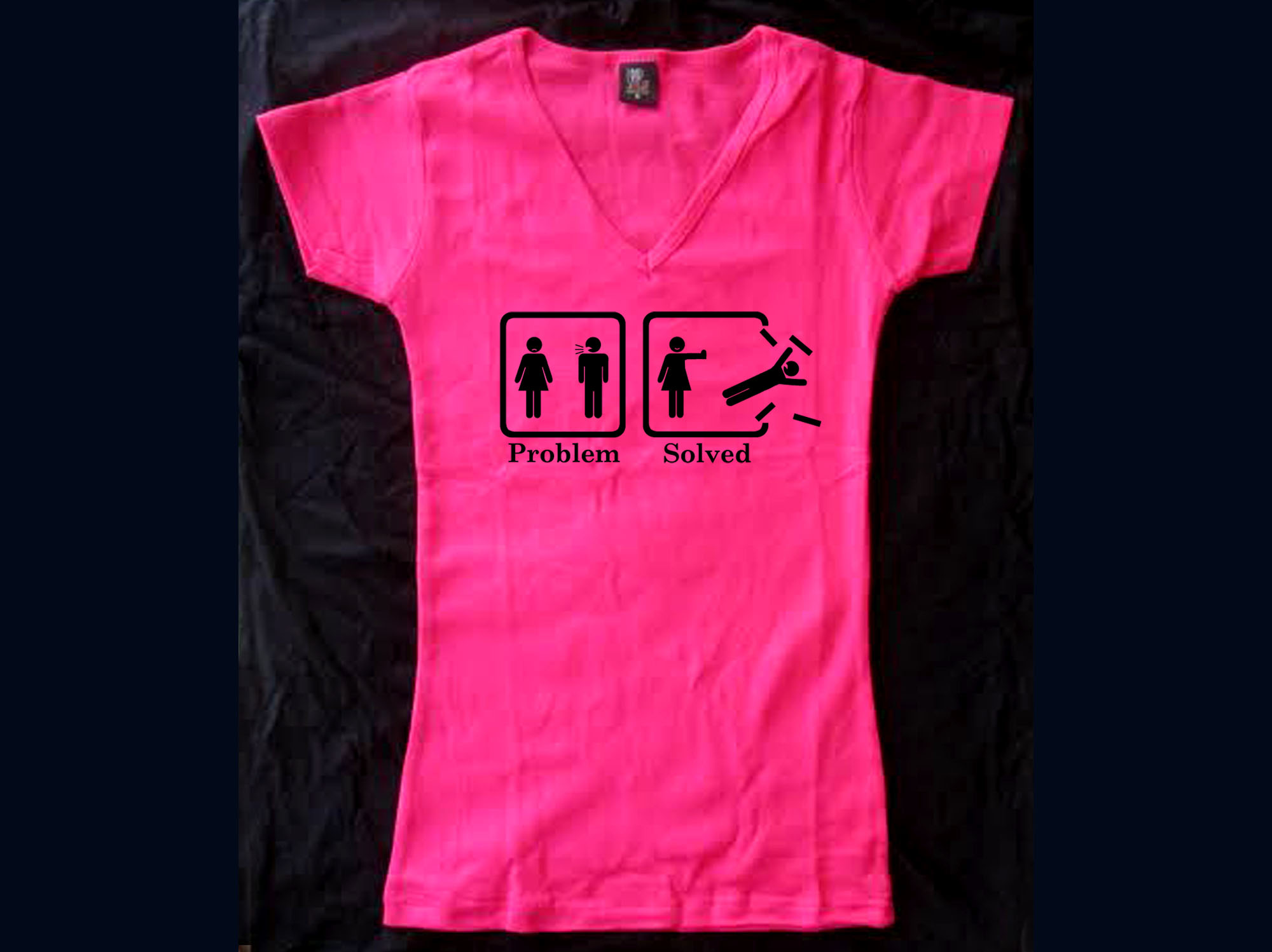 Problem solved funny couple divorce woman pink t-shirt