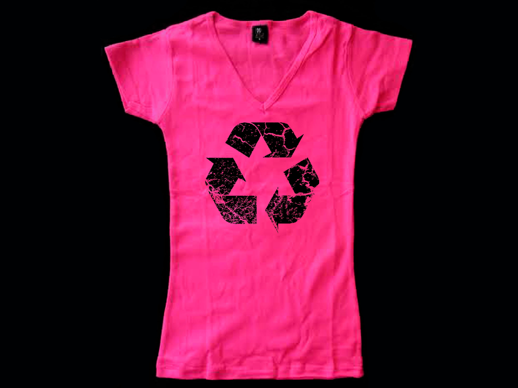 Recycle logo distressed look woman top shirt
