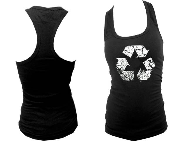 Recycle logo distressed look woman girls tank top S/M