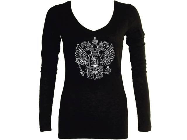 Russian federation crest two headed eagle women sleeved t shirt