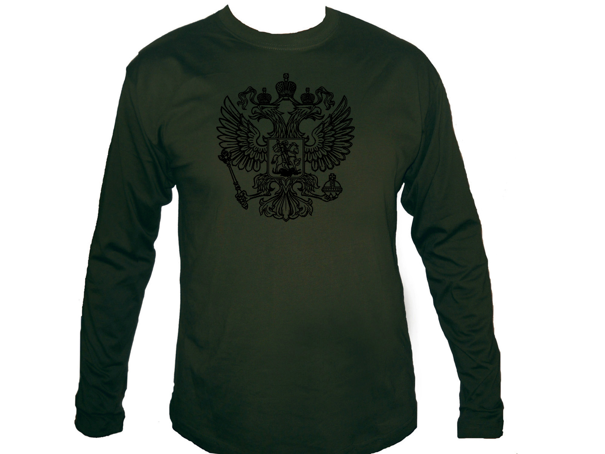Russian coat of arms two headed eagle sleeved olive t-shirt