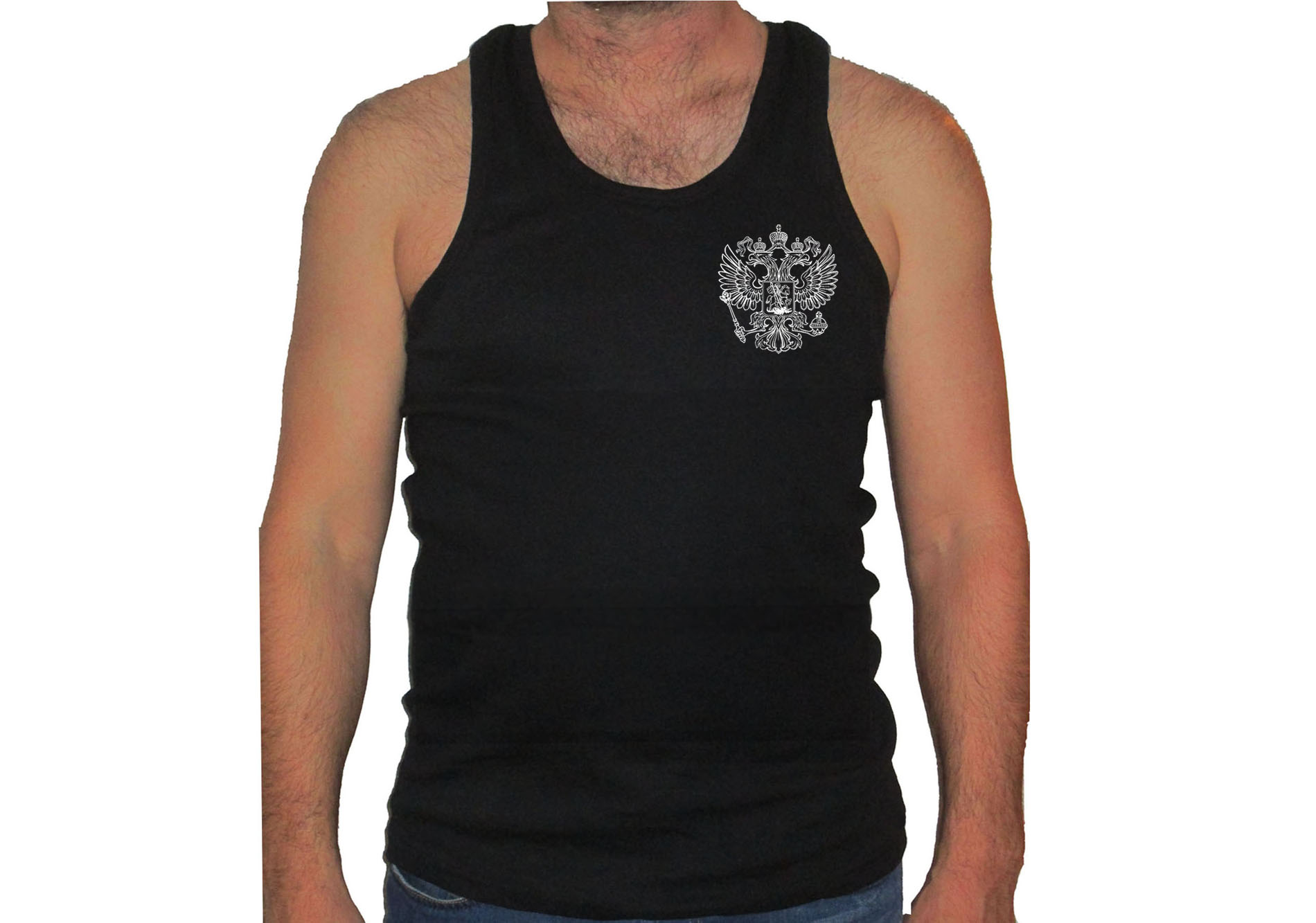 Russian coat of arms two headed eagle man black tank top