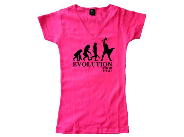 Evolution Thor hammer wikings vikings mythology ladies pink t shirt