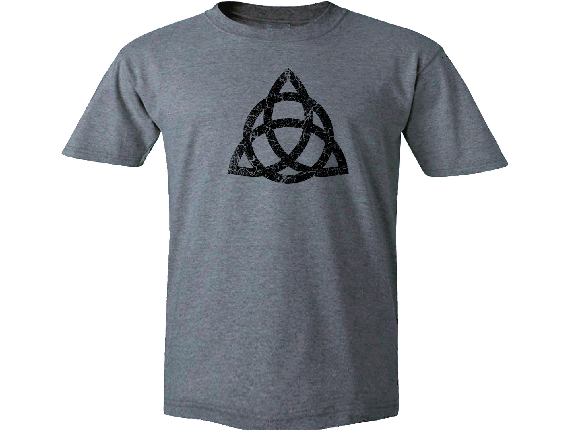 Triquetra Trinity Celtic Knot distressed look gray t-shirt