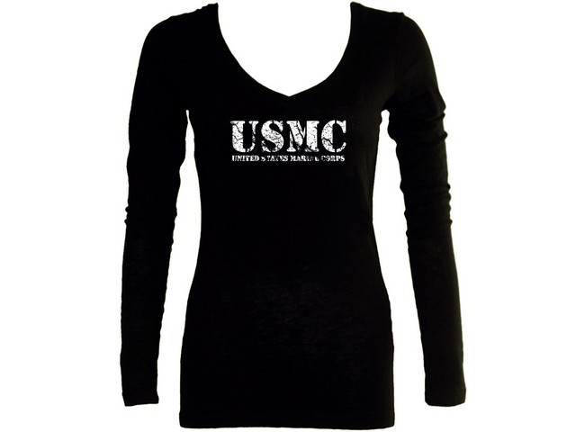 US army marine corps USMC ladies sleeved distressed look t-shirt