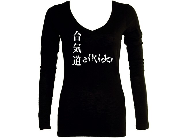 Aikido ai ki do English/Japanese women v neck sleeved t-shirt