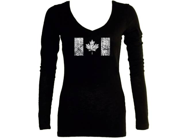 Canada National Flag distressed look women sleeved t-shirt