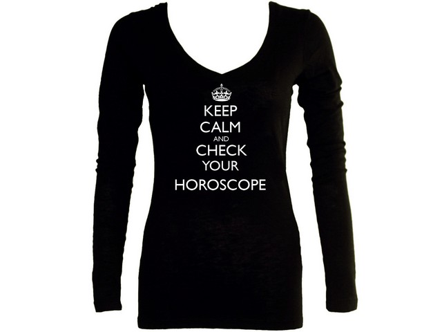 Keep calm & check your horoscope sleeved women v neck top