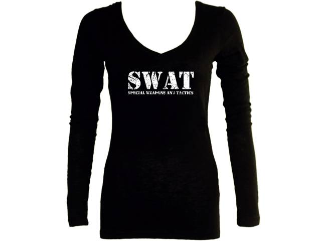 SWAT Special Weapons And Tactics distressed look women sleeved t shirt