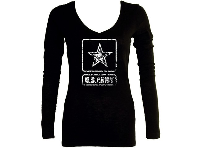 US army emblem distressed look women sleeved t-shirt