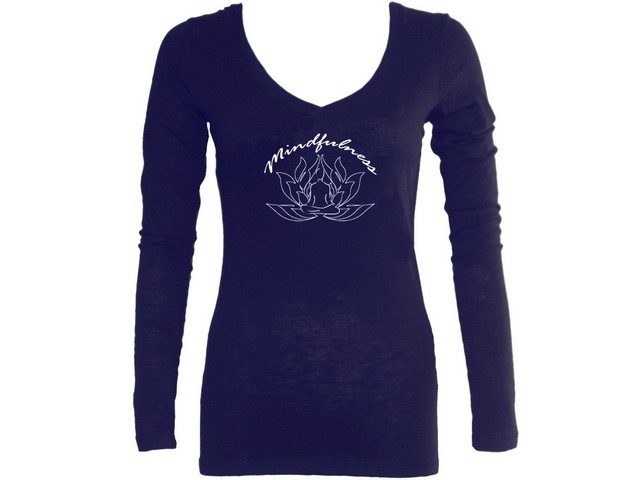 Mindfulness yoga meditation w lotus flower female sleeved t-shirt